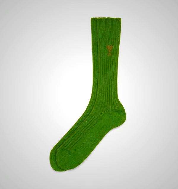 Ami Paris Ami De Coeur Plain Green Socks | ami_SE596