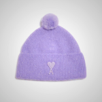 Ami Paris Ami De Coeur Pom Pom Beanie Hat in Purple | ami_SE165