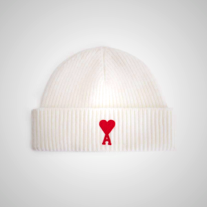 Ami Paris Ami de Coeur Beanie Hat in White | ami_SE210