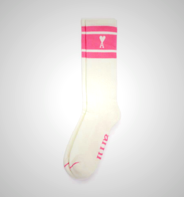 Ami Paris Ami de Coeur Striped Socks in Pink | ami_SE501