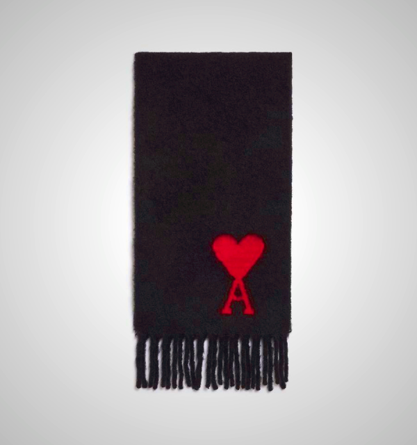 Ami Paris Oversized Ami De Coeur Scarf Black | ami_SE559