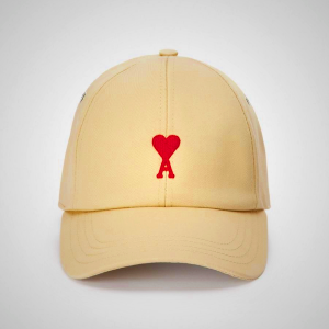 Ami Paris Red Ami de Coeur Embroidery Beige Cap | ami_SE112