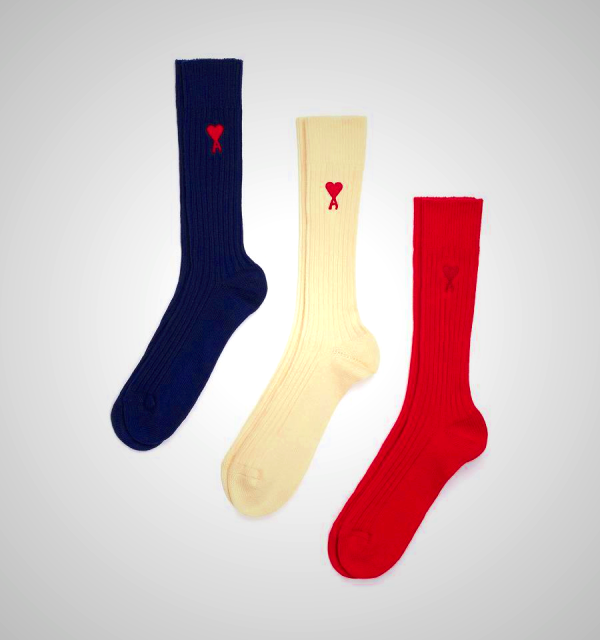Ami Paris Three Pack Ami de Coeur Strumpor Marinblå Beige Röda | ami_SE371